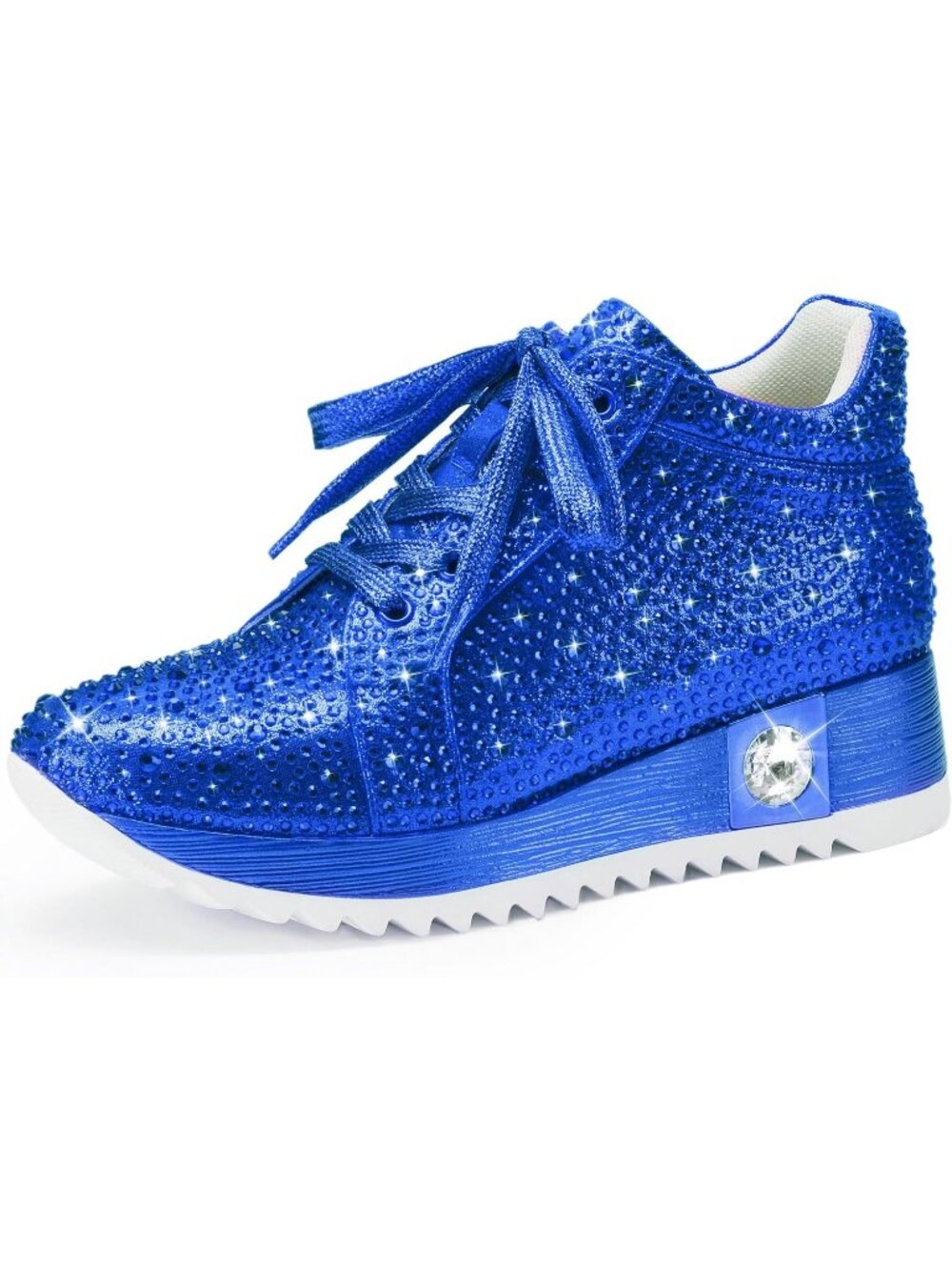 Women's Blue Glitter Sparkly Rhinestone High Top Trendy Sequin Fashion Sneakers